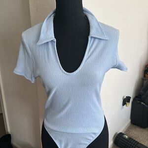 papaya Baby blue collared ribbed Bodysuit